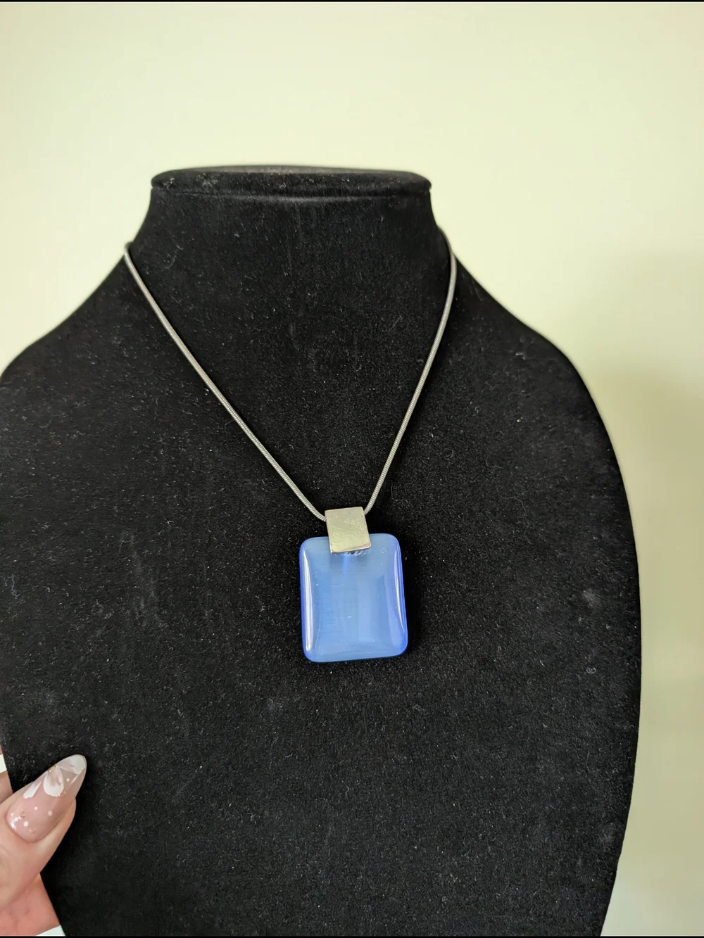 Blue Glass Pendant Necklace with Silver Bail - Picture 2 of 9